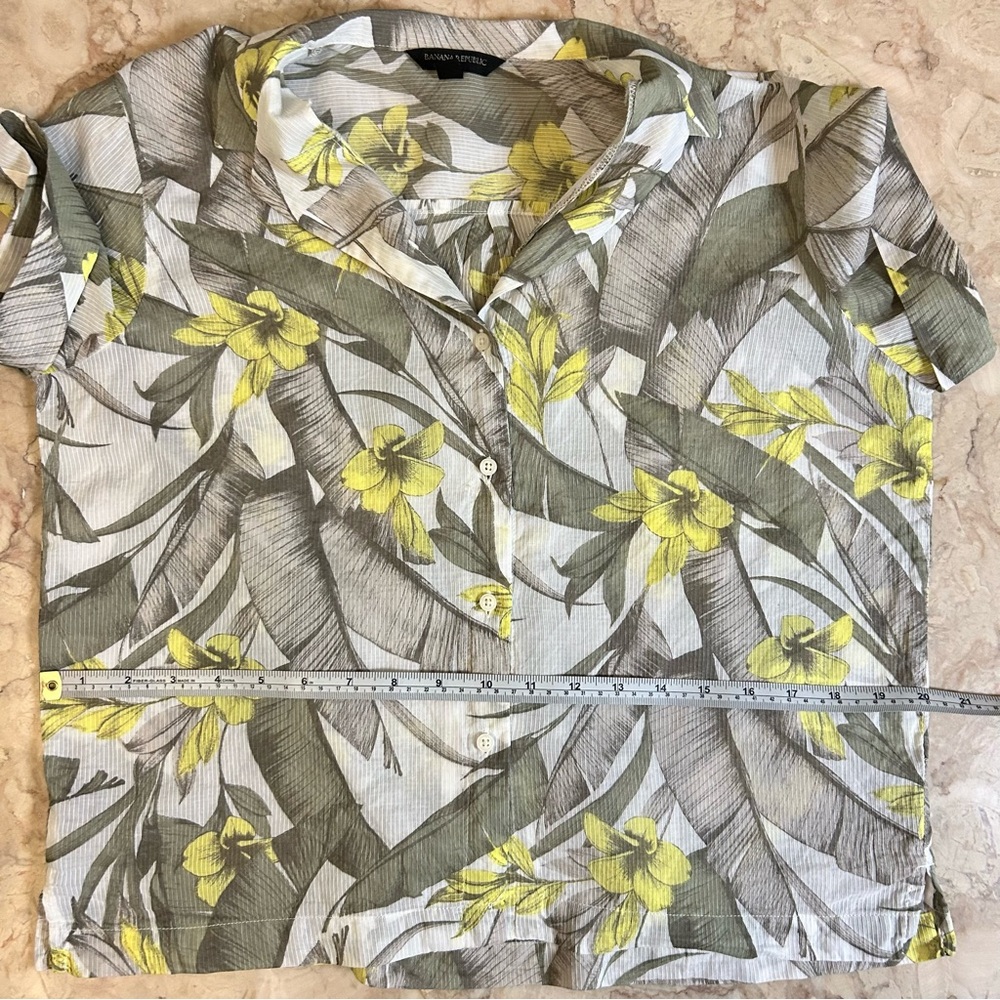 Banana‎ Republic Factory Green Tropical Floral Cotton Button Up Shirt Small - Picture 8 of 13